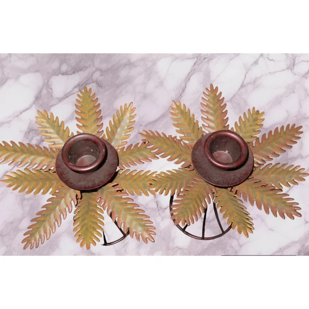 Russ Berrie Autumn Wheat Set Of 2 Candle Holders Vintage